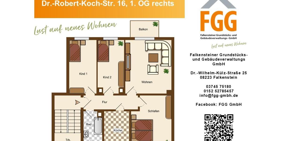 Etagenwohnung Falkenstein/Vogtland Vogtland - 4 Zimmer, 69 m&sup2;, 400&euro; | Angebot:22533365
