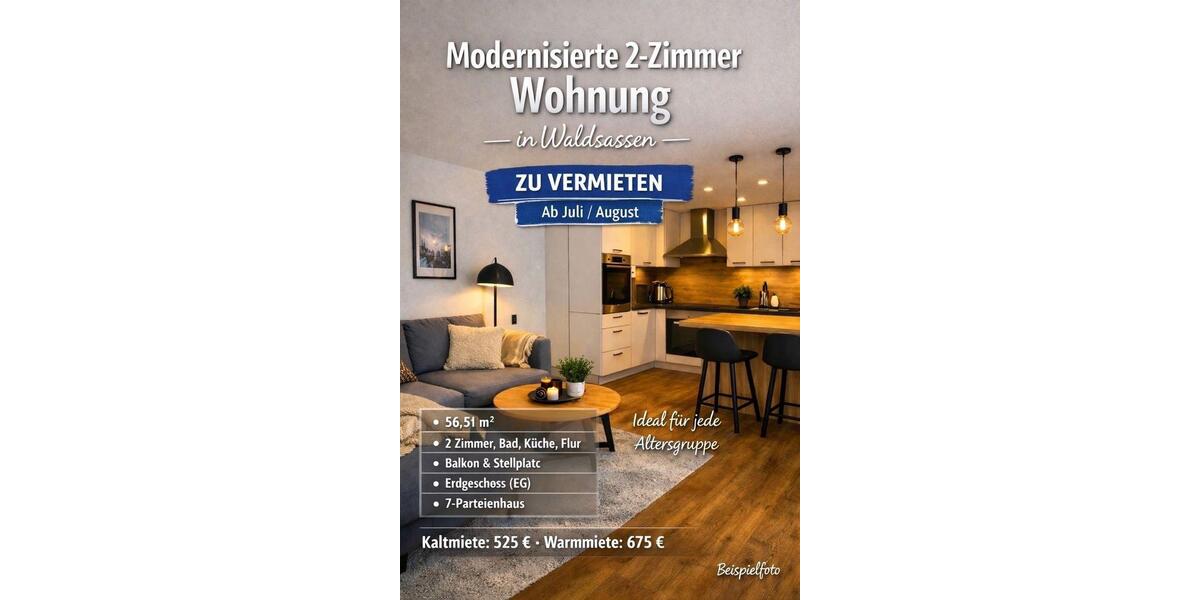 Erdgeschoßwohnung Waldsassen - 2 Zimmer, 57 m&sup2;, 475&euro; | Angebot:26537144