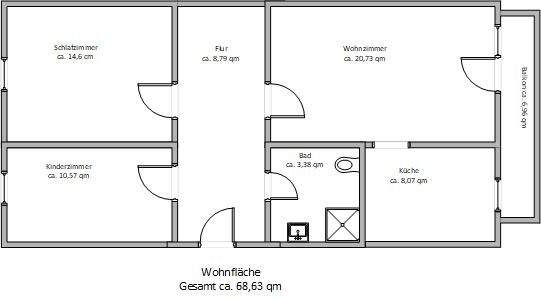 Etagenwohnung Bitterfeld-Wolfen Wolfen - 3 Zimmer, 68 m&sup2;, 481&euro; | Angebot:25781241