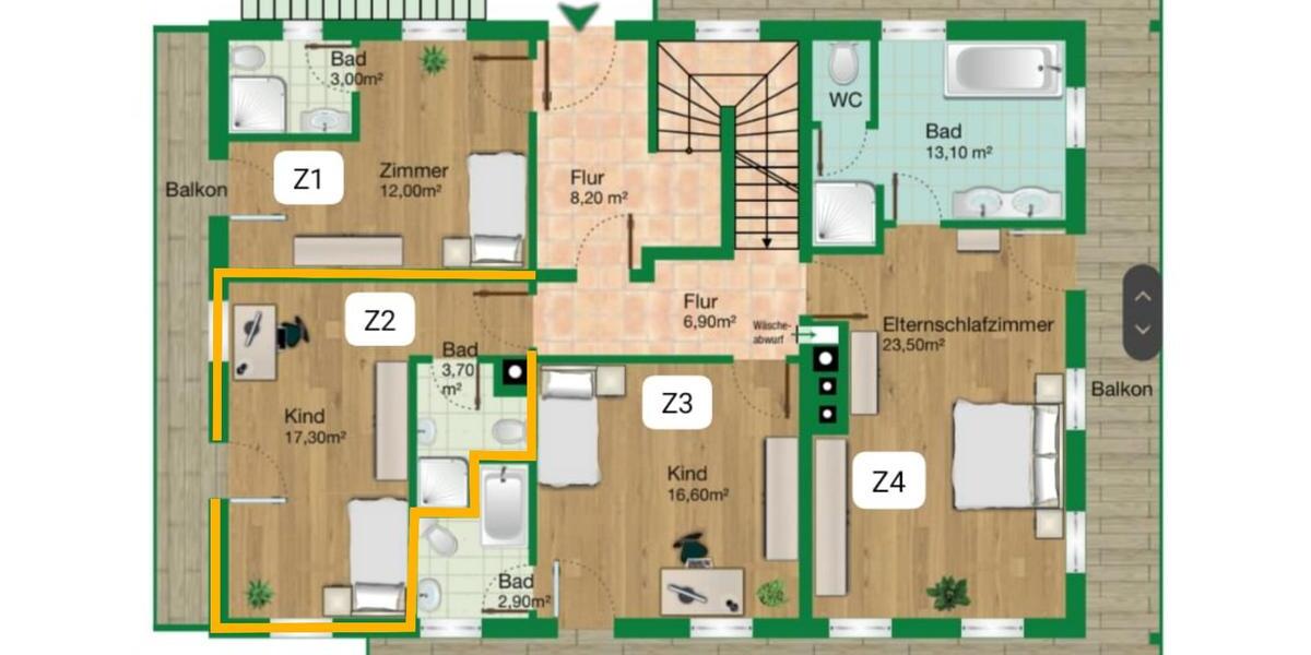 Zimmer mit eigenem Bad und geteiltem Balkon in Landhaus-6er-WG 8 zimmer