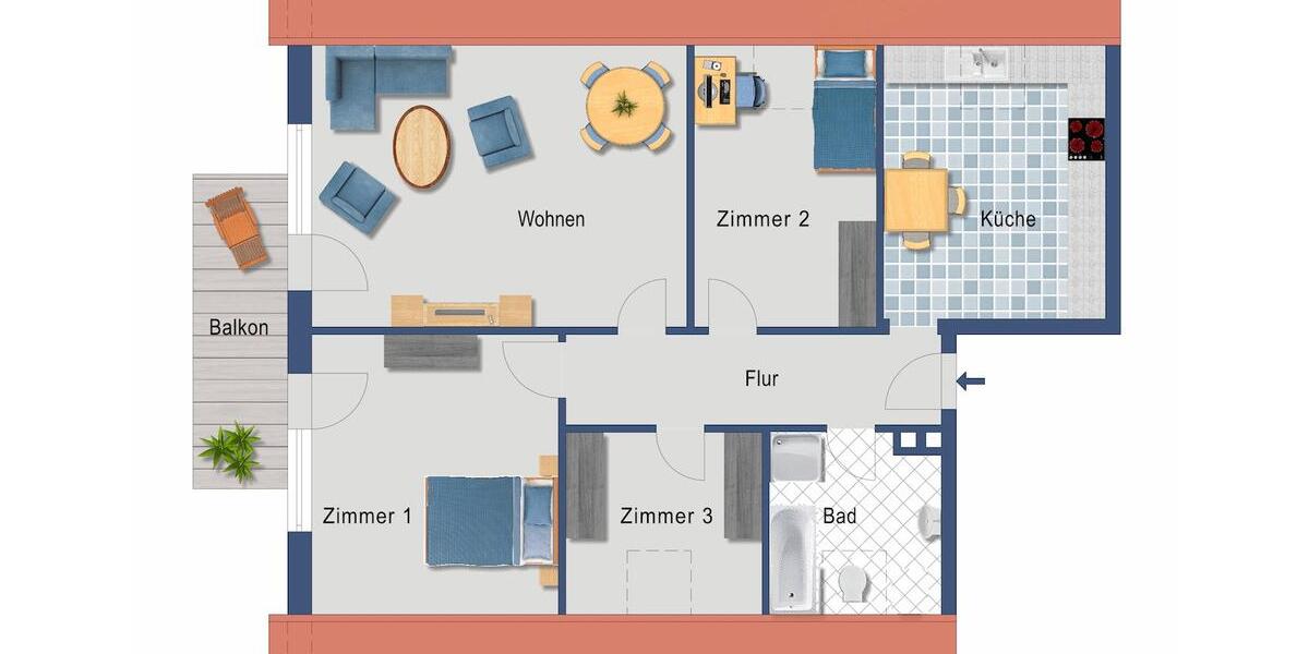Dachgeschoßwohnung Lingen (Ems) Damaschke - 4 Zimmer, 95 m&sup2;, 850&euro; | Angebot:26492491