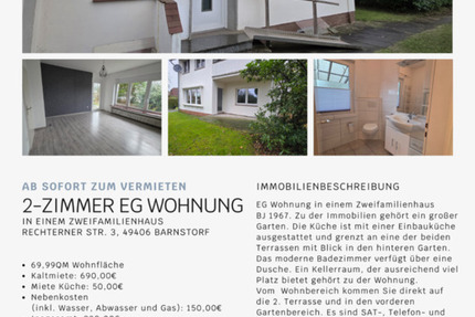 2 Zimmer EG Wohnung ab SOFORT zu vermieten in Barnstorf 2 zimmer