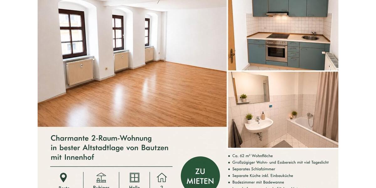 Etagenwohnung Bautzen - 2 Zimmer, 62 m&sup2;, 430&euro; | Angebot:26561427