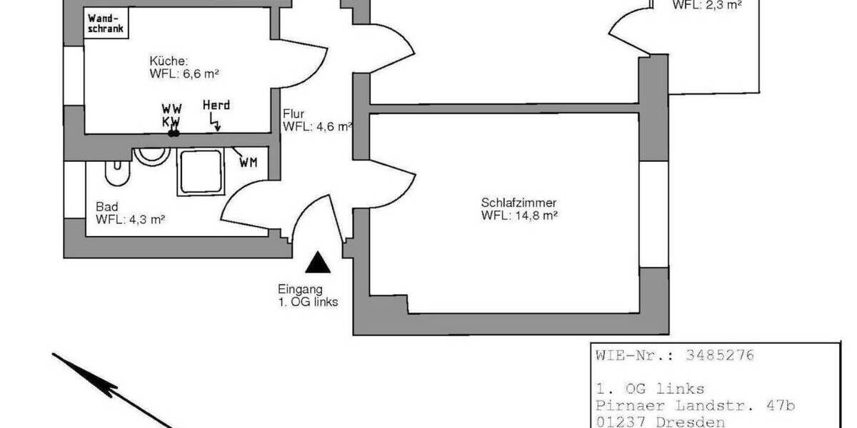 Etagenwohnung Dresden Seidnitz/Dobritz - 3 Zimmer, 60 m&sup2;, 480&euro; | Angebot:26766715