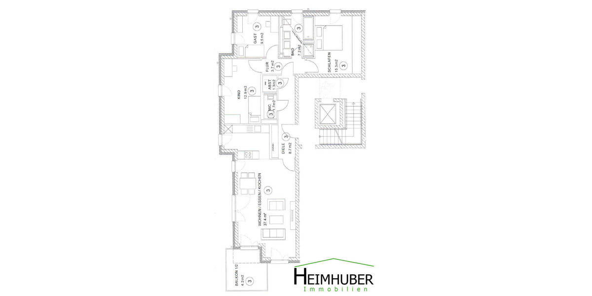 Etagenwohnung München Ramersdorf-Perlach - 3 Zimmer, 102 m&sup2;, 2.100&euro; | Angebot:26043003
