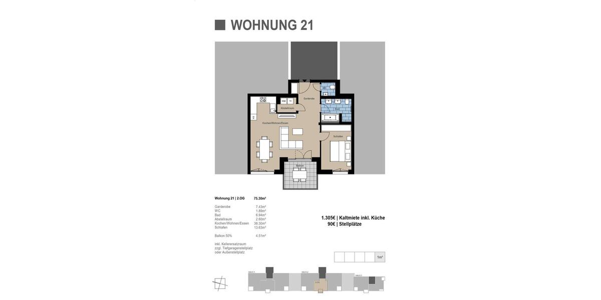 Etagenwohnung Bensheim - 2 Zimmer, 75 m&sup2;, 1.305&euro; | Angebot:25854066
