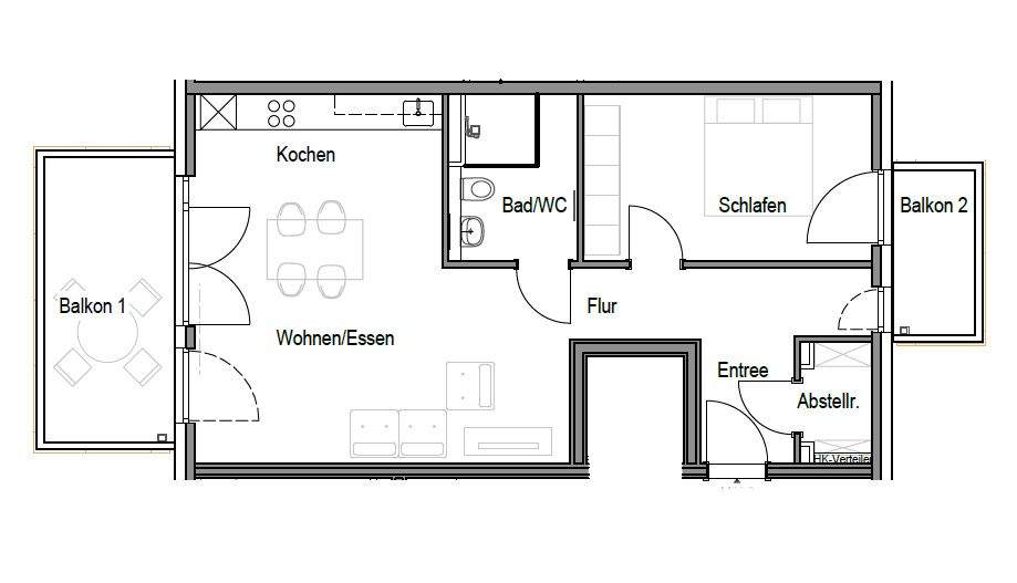 Viel Platz + moderner Neubaukomfort mit zwei Balkonen: Helle, große Zimmer, Einbauküche 2 zimmer