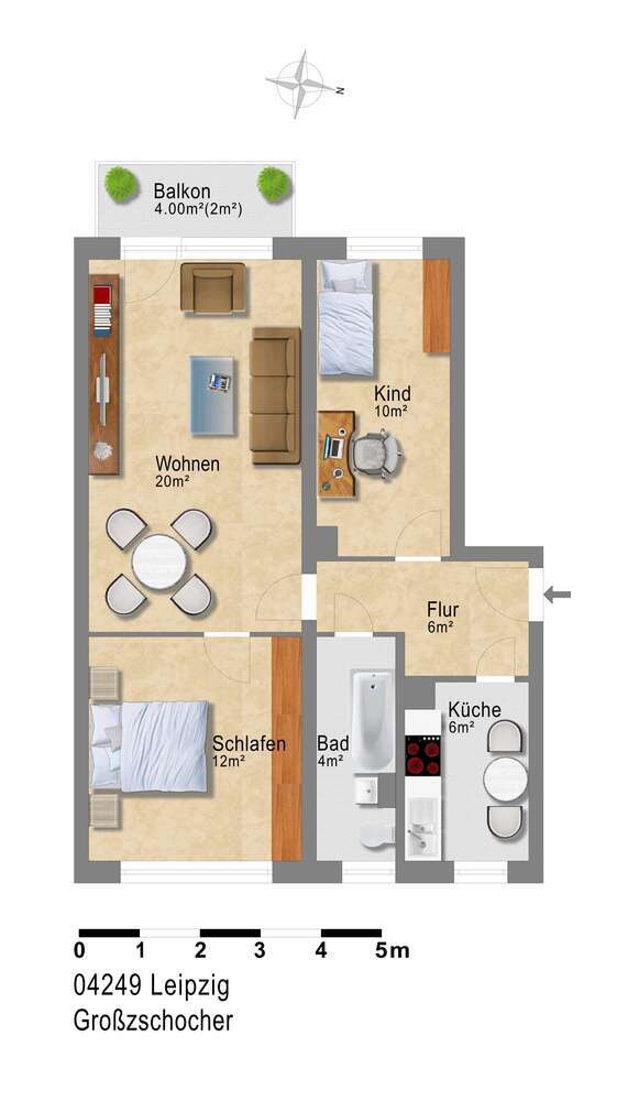 *Hochwertig sanierte 3-Raum-Wohnung mit Balkon in ruhiger Lage *