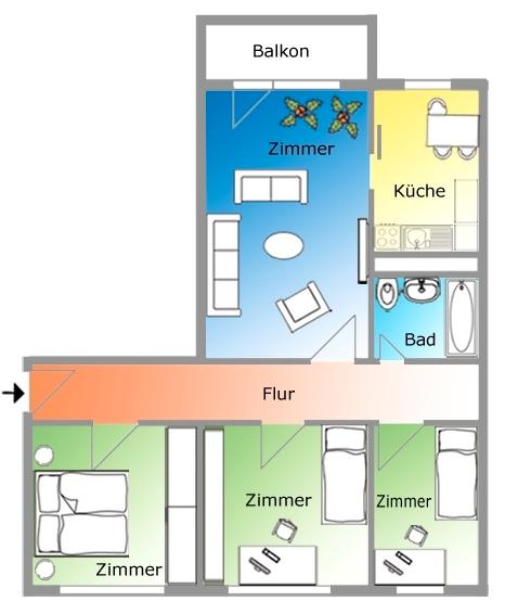 Etagenwohnung Schwerin Mueß - 4 Zimmer, 69 m&sup2;, 420&euro; | Angebot:26249643
