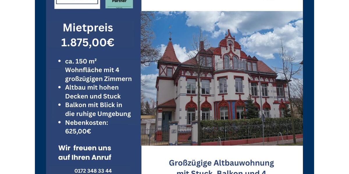 Repräsentative Wohnung in einer Stadtvilla m. Geschichte, vier Zimmer, Garage, Gartennutzung Toplage 4 zimmer