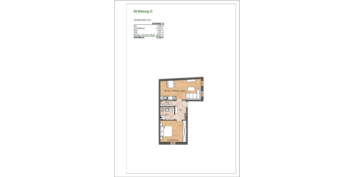 Erdgeschoßwohnung Regensburg Galgenberg - 2 Zimmer, 51 m&sup2;, 1.200&euro; | Angebot:26095499