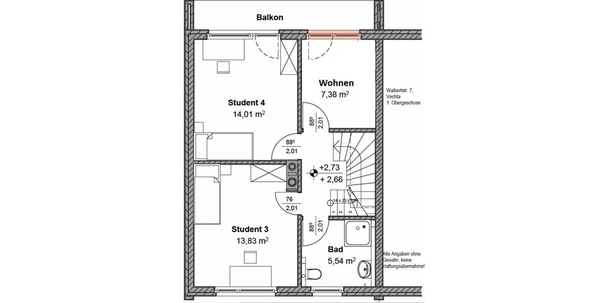 Etagenwohnung Vechta - 1 Zimmer, 14 m&sup2;, 330&euro; | Angebot:25960967