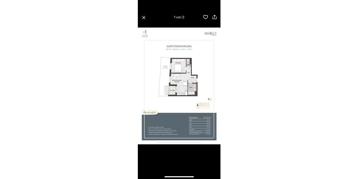 Erdgeschoßwohnung Norderstedt Glashütte - 2 Zimmer, 55 m&sup2;, 1.160&euro; | Angebot:26602821
