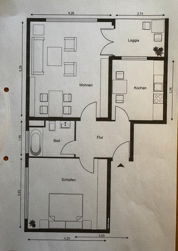 Kreuzgarten: Attraktive 2-Zimmerwohnung mit Südbalkon in Endetage