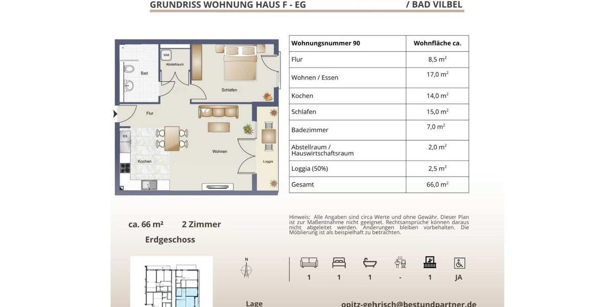 Etagenwohnung Bad Vilbel - 1 Zimmer, 39 m&sup2;, 857&euro; | Angebot:23845644