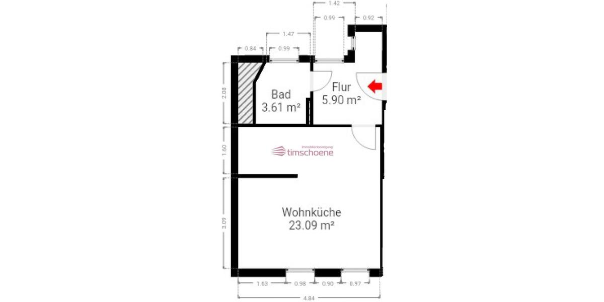 Erdgeschoßwohnung Ilmenau - 1 Zimmer, 33 m&sup2;, 320&euro; | Angebot:26264398