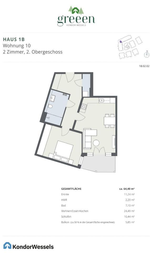 Lichtdurchflutete 2-Zimmer-NeubauWohnung mit Balkon im 2. OG