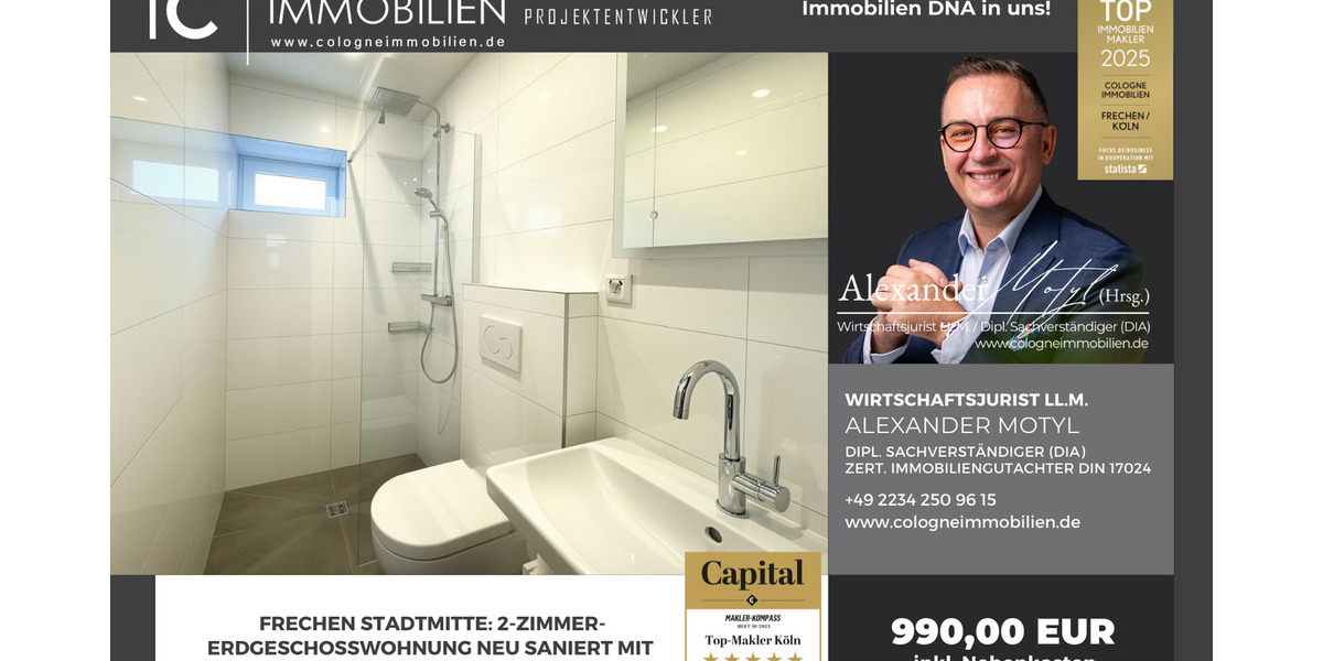 Etagenwohnung Frechen Bachem - 2 Zimmer, 55 m&sup2;, 840&euro; | Angebot:24646971