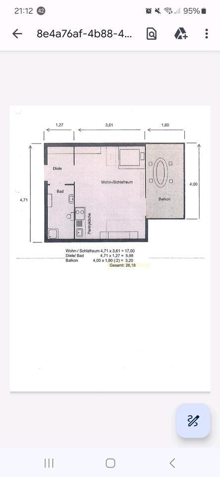 1 Zimmer Wohnung mit Balkon Vollmöbliert