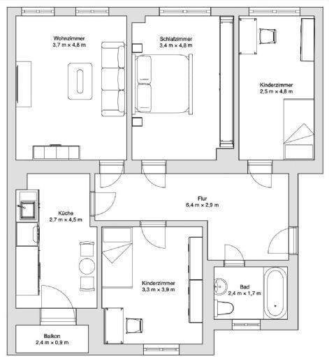 Etagenwohnung Chemnitz Altchemnitz - 4 Zimmer, 90 m&sup2;, 485&euro; | Angebot:26305725