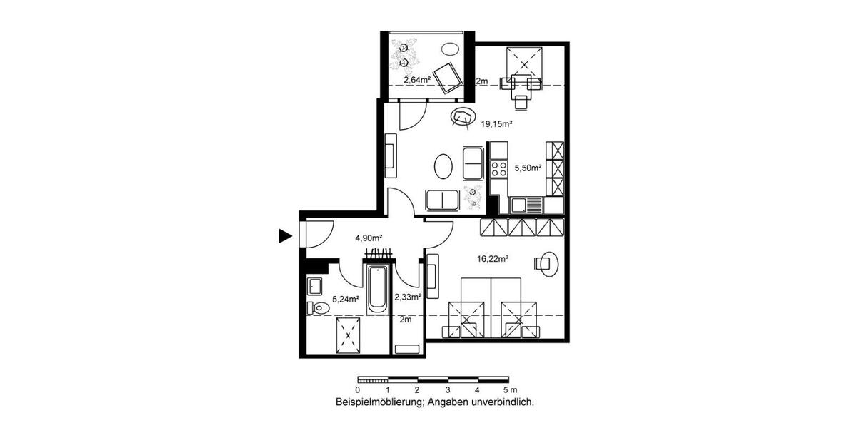 Etagenwohnung Erzhausen - 2 Zimmer, 57 m&sup2;, 608&euro; | Angebot:26440514