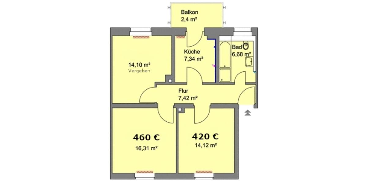 14,1m² WG-Zimmer, 3er WG, 90482 N, am Business Tower, 500m zur S1 1 zimmer