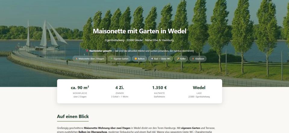 Maisonettenwohnung Wedel - 4 Zimmer, 90 m&sup2;, 1.350&euro; | Angebot:26511638