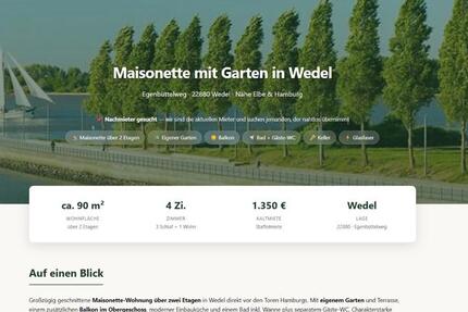 Wohnung Wedel - 4 Zimmer, 90 m&sup2;, 1.350&euro; | Angebot:26511638