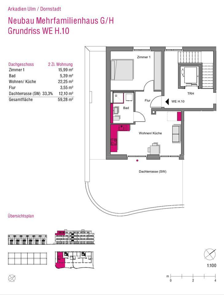 2 Zimmer Wohnung Neubau mit große Dachterasse in Dornstadt