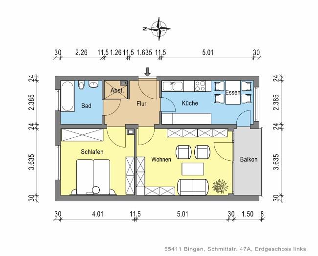 Erdgeschoßwohnung Bingen am Rhein - 2 Zimmer, 60 m&sup2;, 477&euro; | Angebot:24990464