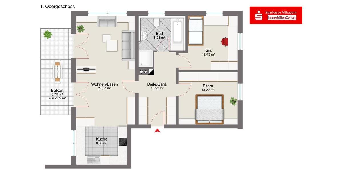 Etagenwohnung Rohrenfels - 3 Zimmer, 83 m&sup2;, 980&euro; | Angebot:26380311