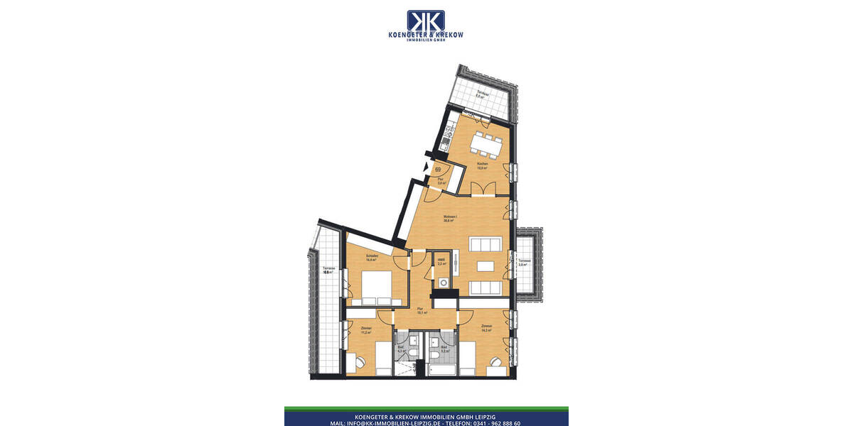 Etagenwohnung Leipzig Reudnitz-Thonberg - 4 Zimmer, 131 m&sup2;, 1.740&euro; | Angebot:24040061