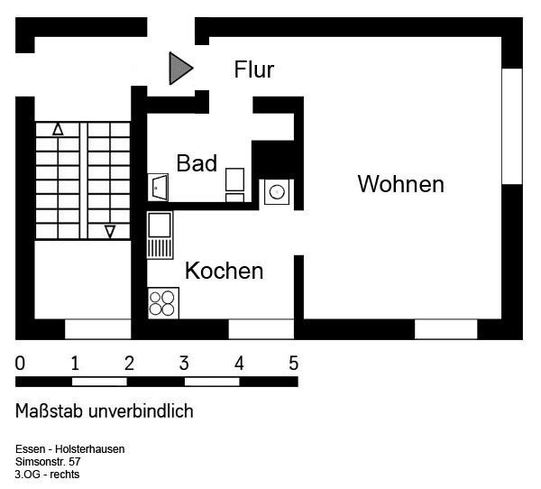 Etagenwohnung Essen Stadtbezirk III - 1 Zimmer, 41 m&sup2;, 468&euro; | Angebot:26577926