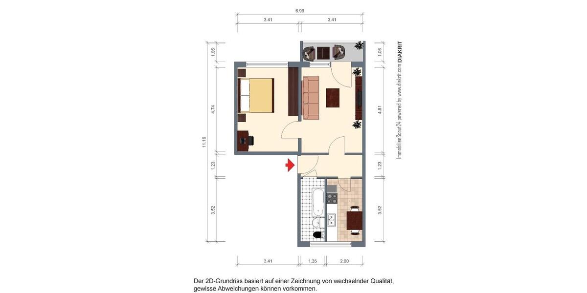 Erdgeschoßwohnung Döbeln - 2 Zimmer, 50 m&sup2;, 278&euro; | Angebot:24699465