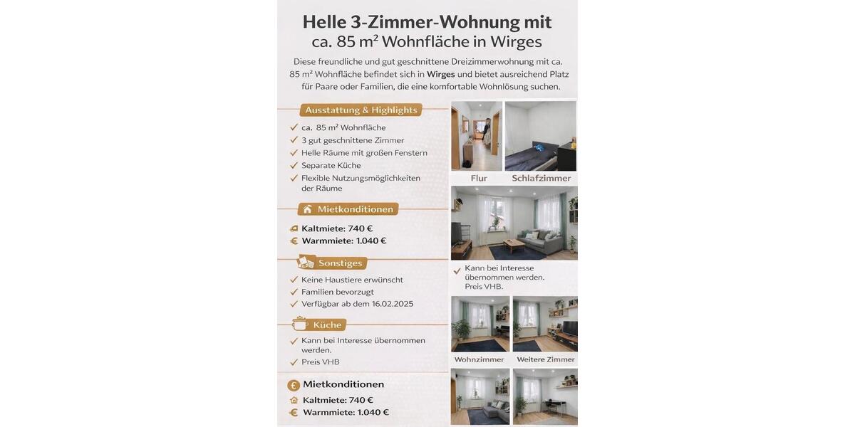 Erdgeschoßwohnung Wirges - 3 Zimmer, 85 m&sup2;, 740&euro; | Angebot:25162542