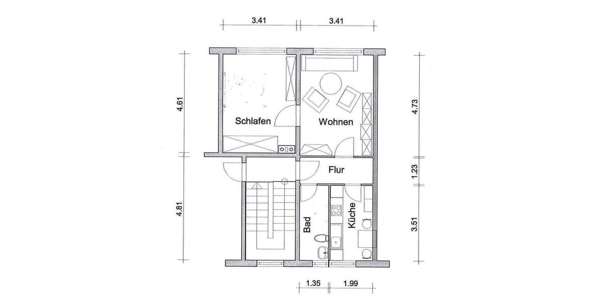 Etagenwohnung Borna - 2 Zimmer, 45 m&sup2;, 270&euro; | Angebot:25661474