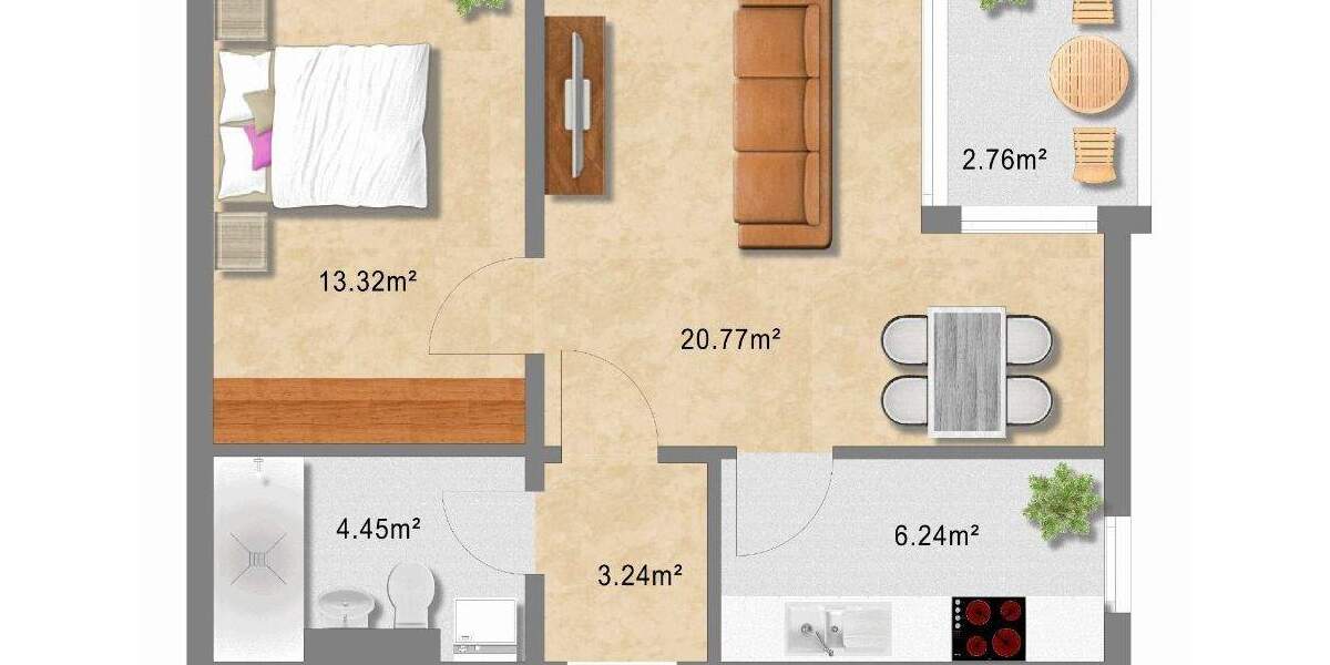 Etagenwohnung Leipzig Lausen-Grünau - 2 Zimmer, 51 m&sup2;, 685&euro; | Angebot:25265736