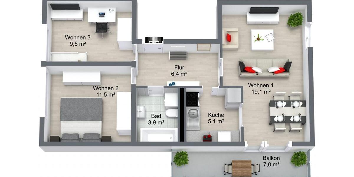 Etagenwohnung Schwedt (Oder) - 3 Zimmer, 59 m&sup2;, 327&euro; | Angebot:24795052