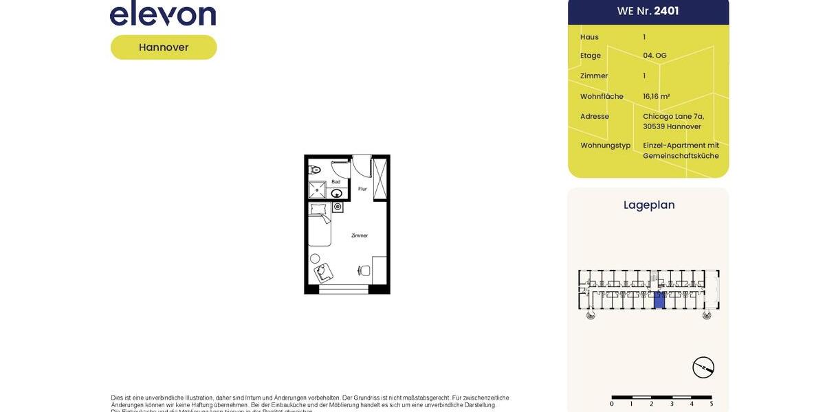 Etagenwohnung Hannover Döhren-Wülfel - 1 Zimmer, 16 m&sup2;, 304&euro; | Angebot:26586146