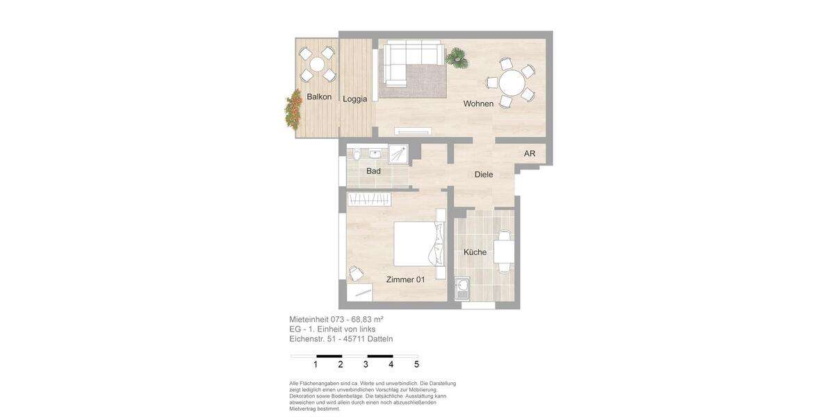Erdgeschoßwohnung Datteln - 2 Zimmer, 69 m&sup2;, 590&euro; | Angebot:24796028