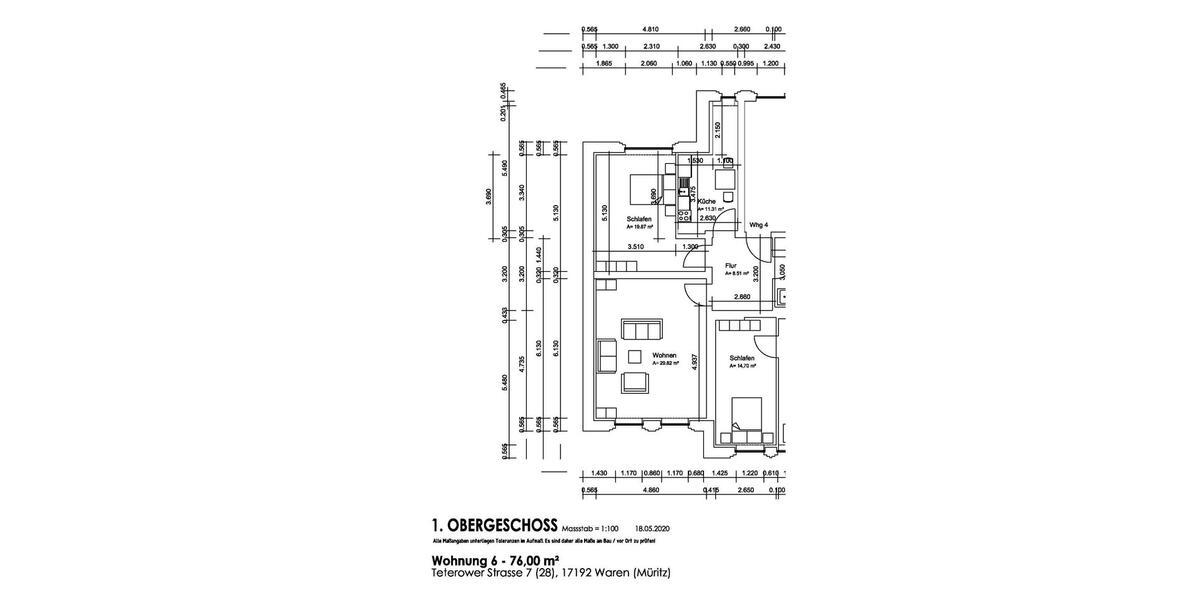 Etagenwohnung Waren (Müritz) - 2 Zimmer, 76 m&sup2;, 798&euro; | Angebot:25996026