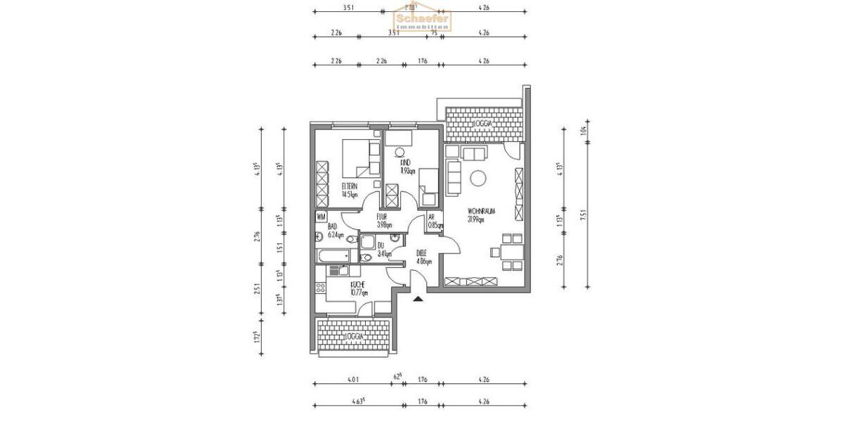 3-Zimmer- Wohnung mit 2 Loggien im beliebten 