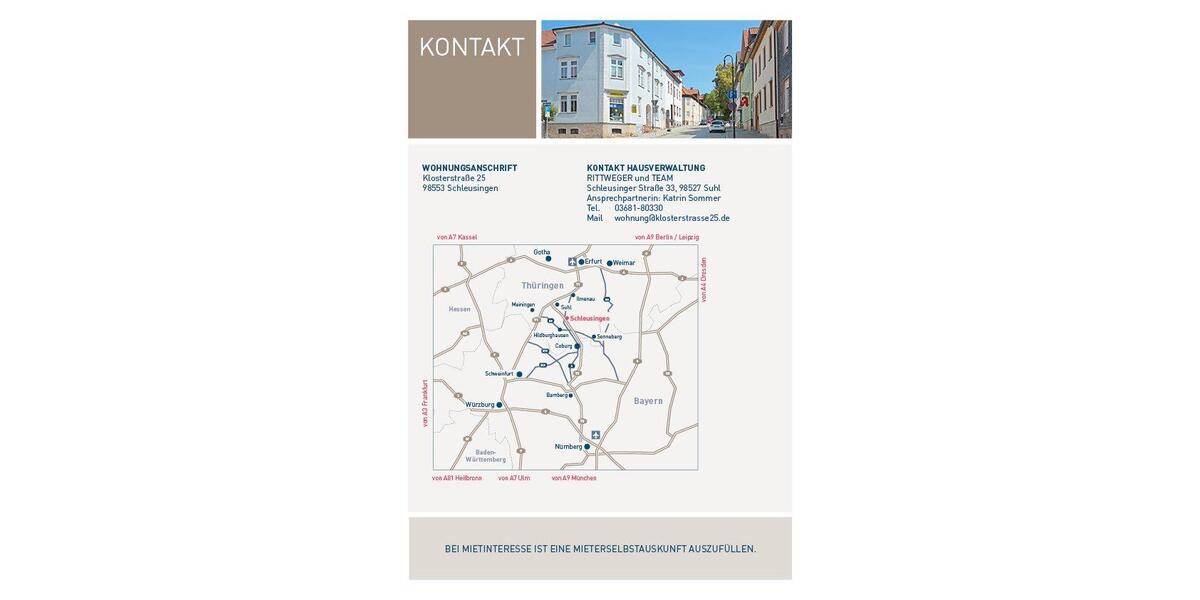 Erdgeschoßwohnung Schleusingen - 2.5 Zimmer, 64 m&sup2;, 495&euro; | Angebot:26490556