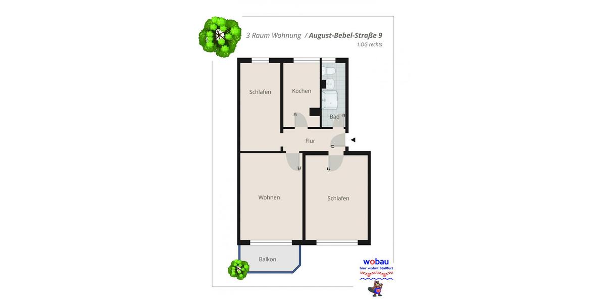 Etagenwohnung Staßfurt - 3 Zimmer, 60 m&sup2;, 449&euro; | Angebot:26262165