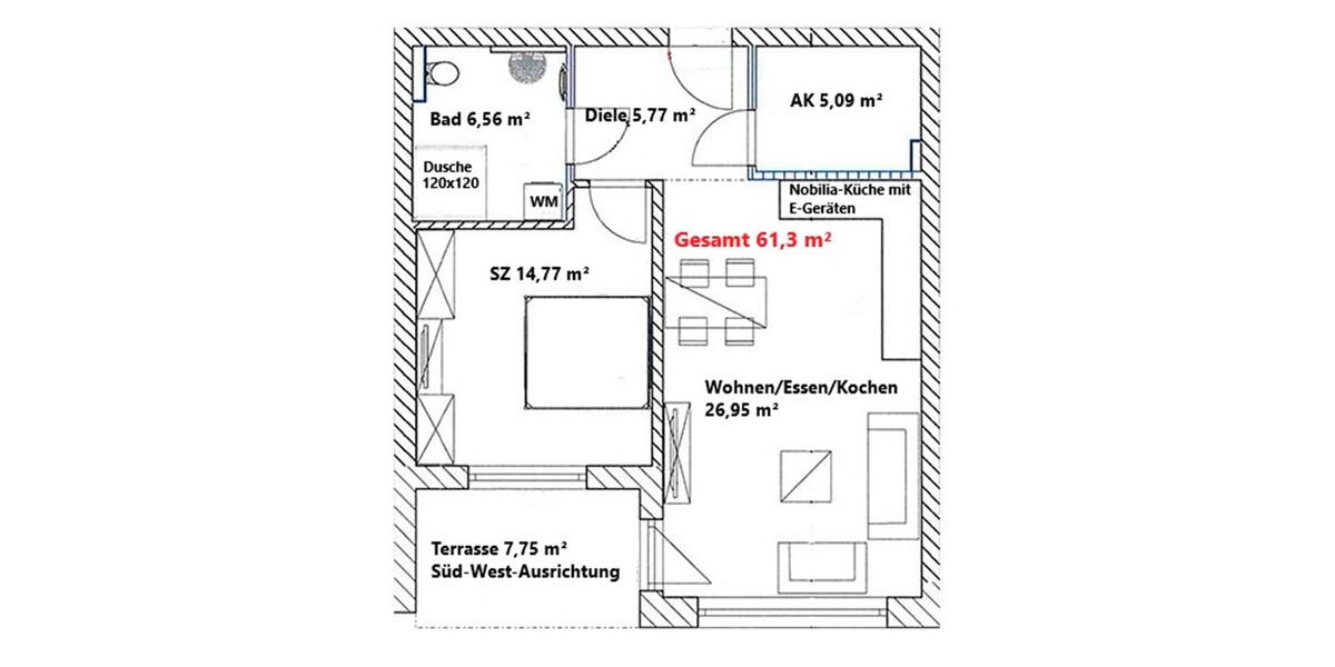 Erdgeschoßwohnung Korswandt - 2 Zimmer, 61 m&sup2;, 695&euro; | Angebot:26638599