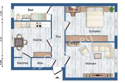 Neu möblierte 2 Zimmer Wohnung mit Einbauküche!