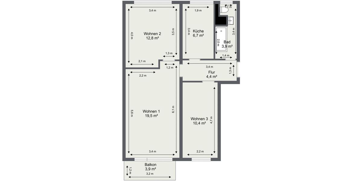 Etagenwohnung Schwedt (Oder) - 3 Zimmer, 59 m&sup2;, 357&euro; | Angebot:26278681