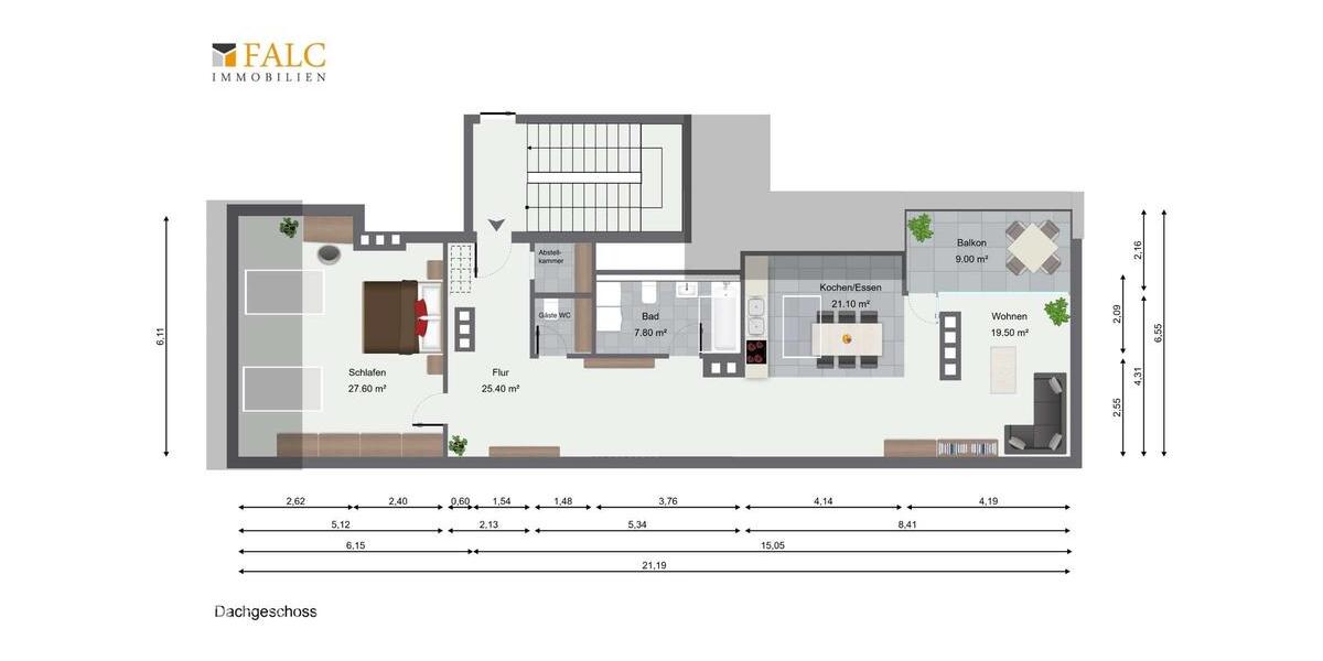 Dachgeschoßwohnung München Ludwigsvorstadt-Isarvorstadt - 2 Zimmer, 105 m&sup2;, 2.830&euro; | Angebot:26313604