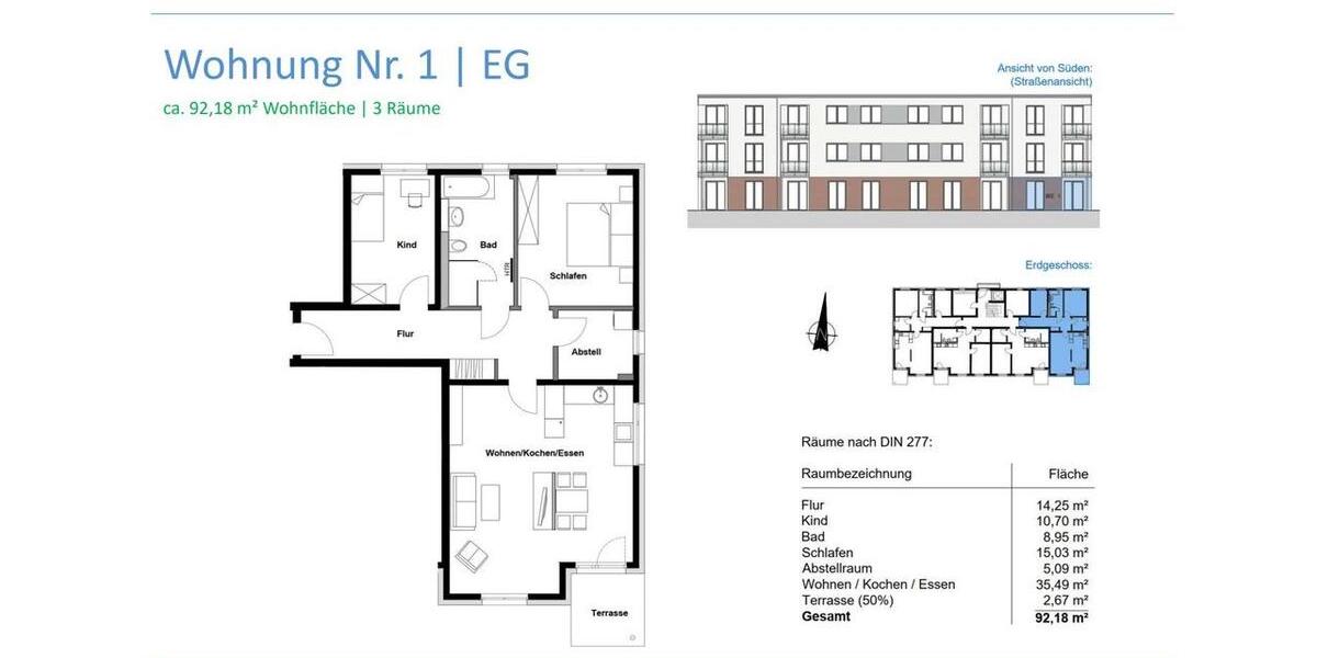 moderne 3-Raumwohnung mit Terrasse 3 zimmer
