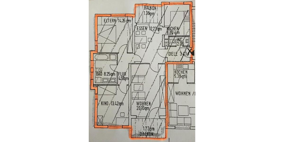 Etagenwohnung Rastatt - 3.5 Zimmer, 90 m&sup2;, 1.000&euro; | Angebot:26253154